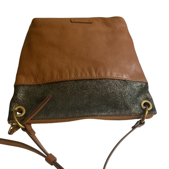 Vintage 90s FOSSIL Black Glitter Suede & Brown Leather Crossbody - Picture 5 of 11